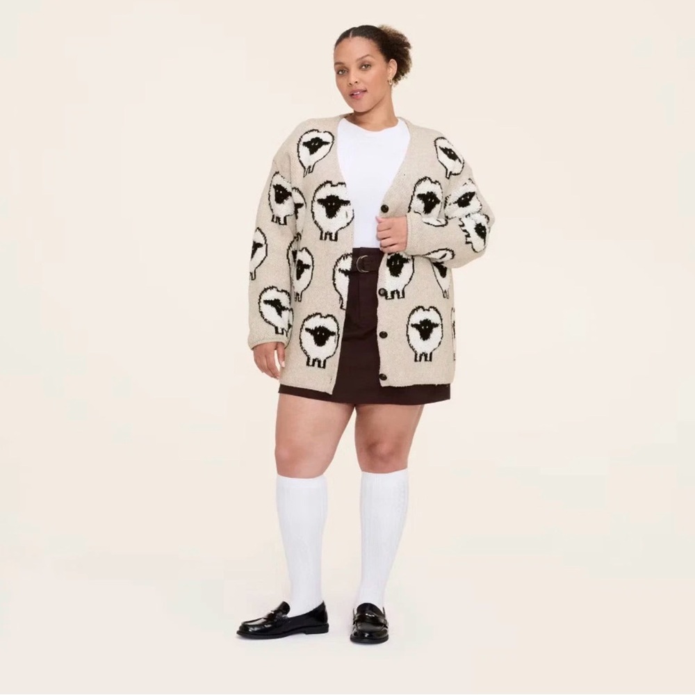 Woolrich Target Women Plus XXS 1X 2X Sheep Print Relaxed Cardigan Sweater Taupe
